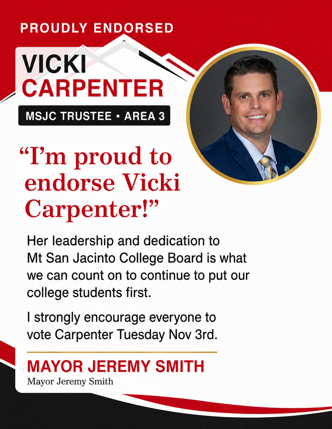 Endorsement flyer: Jeremy Smith, Canyon Lake Mayor