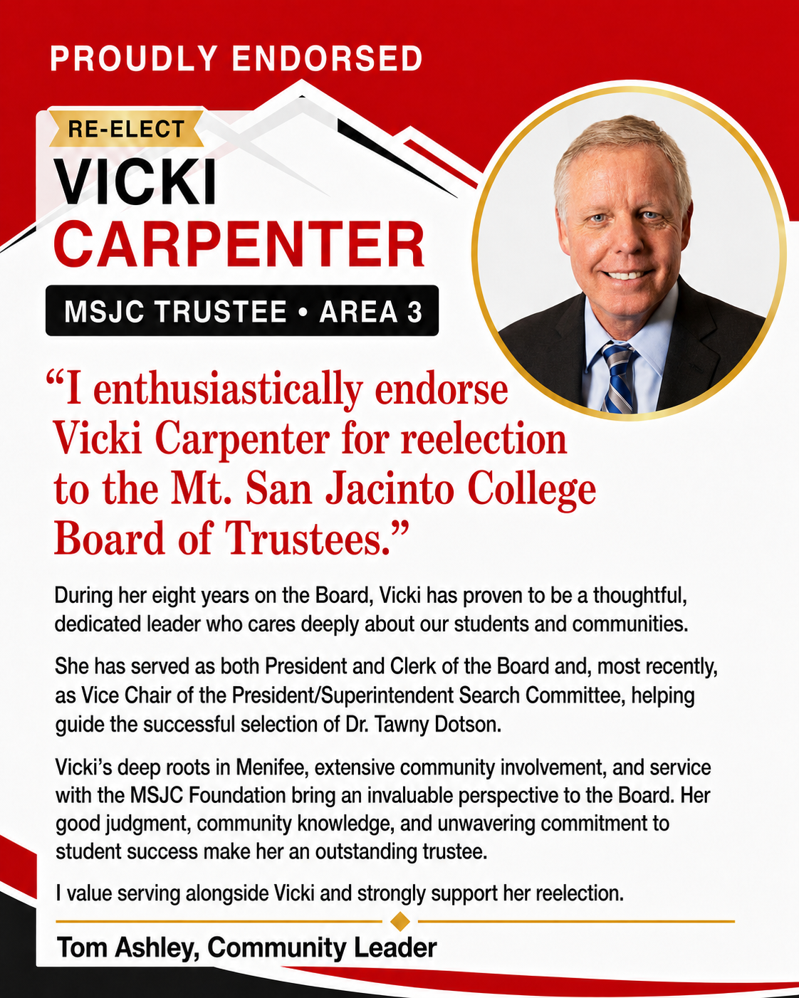Endorsement flyer: Tom Ashley, Community Leader